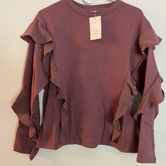 A New Day Ruffle Sweatshirt, Mauve NWT, Small, XXL & 4X, ruffle sleeves & chest - Picture 2 of 6